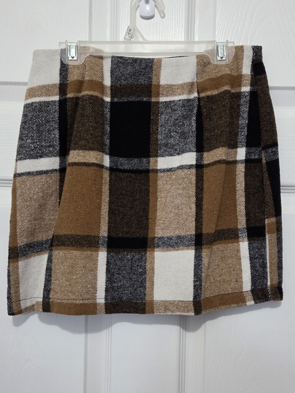 SHEIN Brown Black Cream Tartan Plaid Mini Skirt Size Small bodycon Preppy Fall - Picture 6 of 9